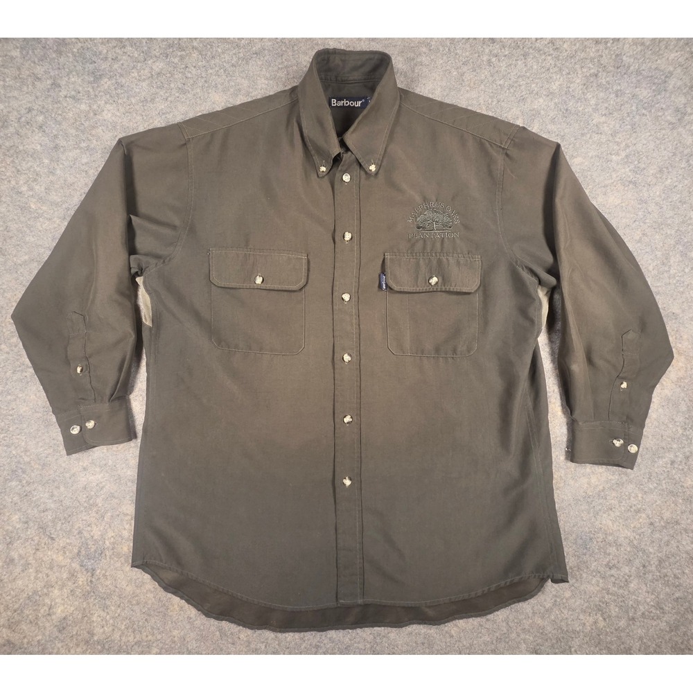 Barbour Mens Shooting Shirt Medium Olive Green Malphrus Oaks Plantation Logo